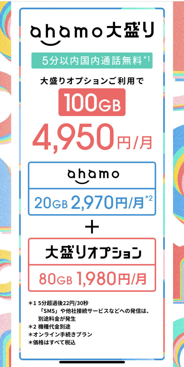 ahamo 大盛りオプション 100G