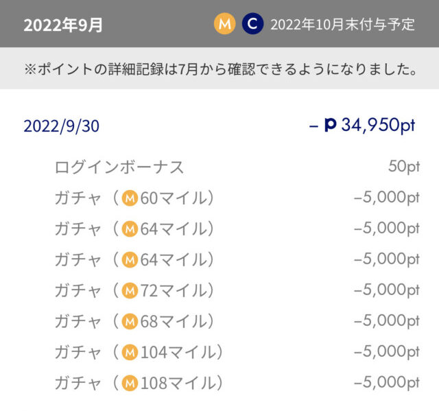 ANA SFC修行 2022 ANA Pocket Pro マイル実績