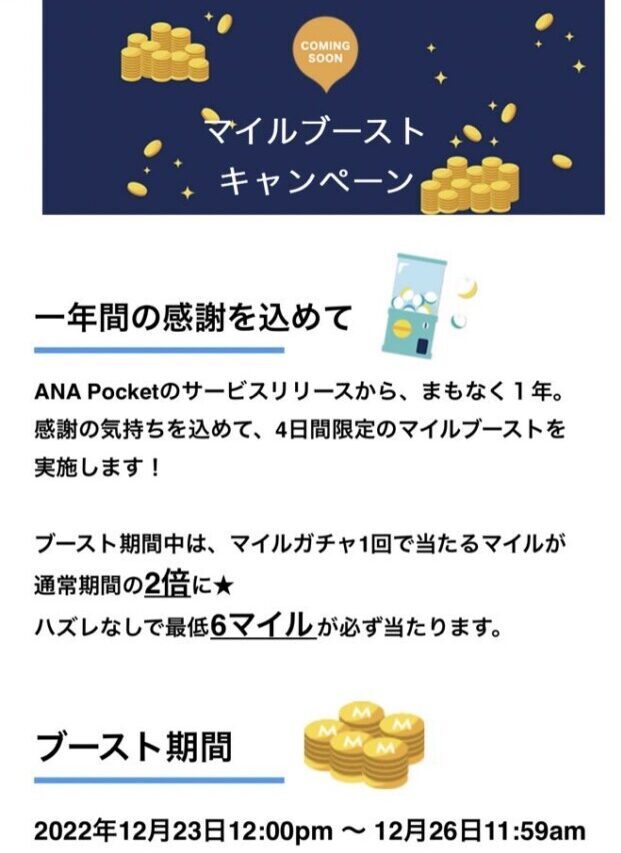 ANA Pocket Pro ANAマイル 2022年12月 結果